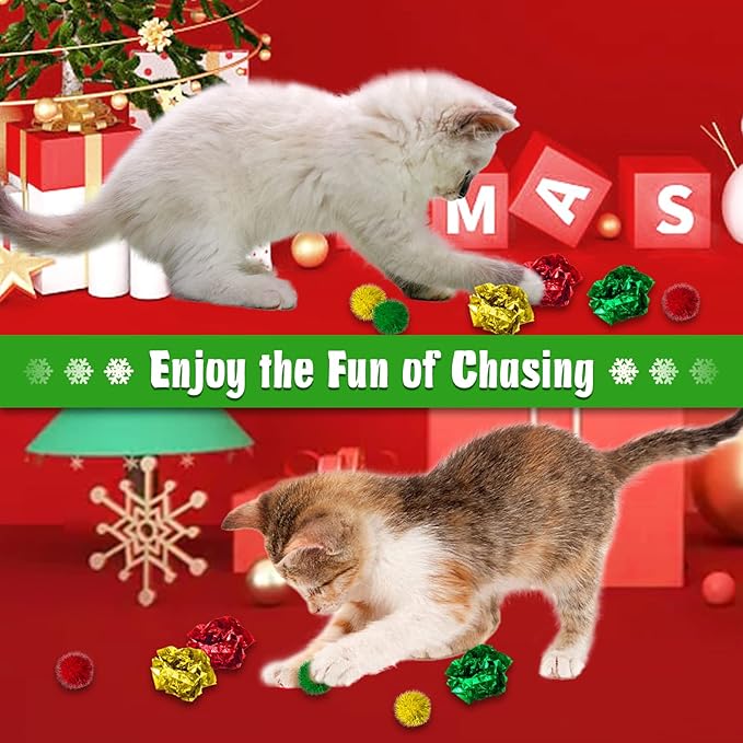 Cat Christmas Stocking, 10 Pack Gifts for Christmas, Interactive Feather Toy with Catnip, Cat Ball Toys, Crinkle Balls, Mice Toys for Indoor Cats & Kitten