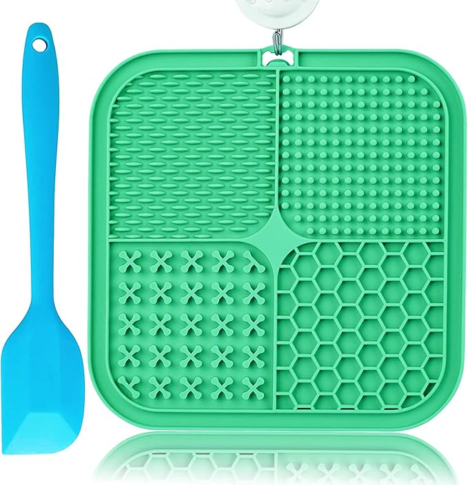 Lick Mat for Dogs, Large Dog Lick Mat with Suction Cups for Anxiety, Peanut Butter Dog Licking Mat Slow Feeder Dispensing Treater Lick Pad for Dogs Cats Grooming Bathing and Training (Green)