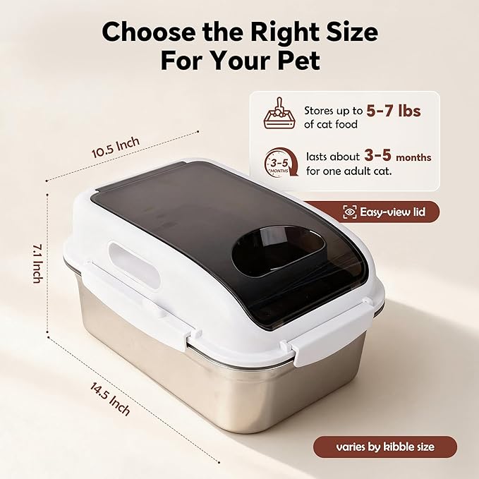 Stainless Steel Dog Food Storage Container with Lid for Cat Bird Pet Dry Food Treats, Airtight Mouse Proof Storage Bin Fits Up To 7 Lbs, Coming With Scoop