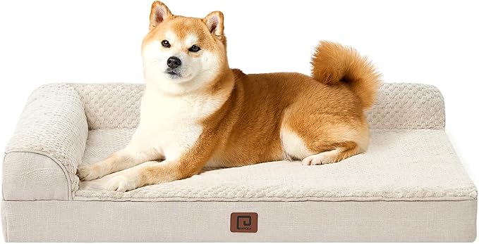 EHEYCIGA Memory Foam Dog Bed Large Sized Dogs, Waterproof Dog Bed Orthopedic with Washable Removable Cover, Non-Slip Pet Bed Couch, 36x27x6 Inches, Beige