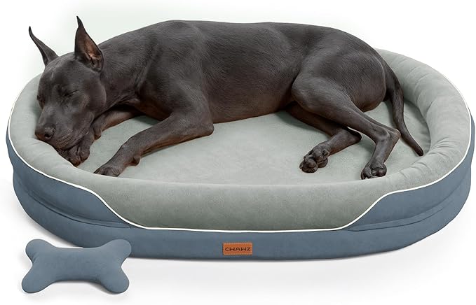 XXL Orthopedic Dog Bed, 53 in. Dog Bed for Large Sized Dogs with Full-Surround Bolsters, Dual-Sided Dog Cooling Beds with Memory Foam, Washable Pet Sofa Couch with Nonslip Bottom, Dark Grey