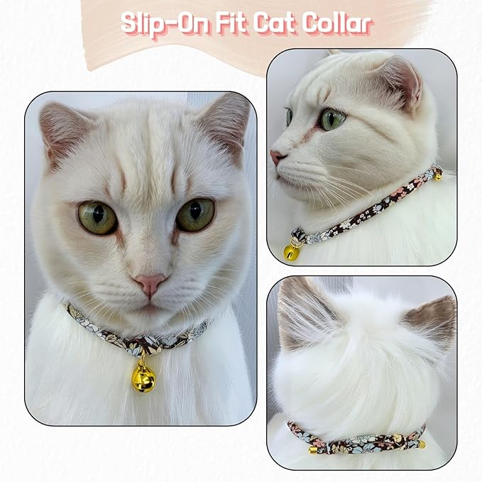 Handmade Cotton Cat Collar with Bell – Adjustable Slip-On Design, No Buckle, Lightweight Rope Collar for Kittens, Indoor Cats, and Small Pets (Mocha)