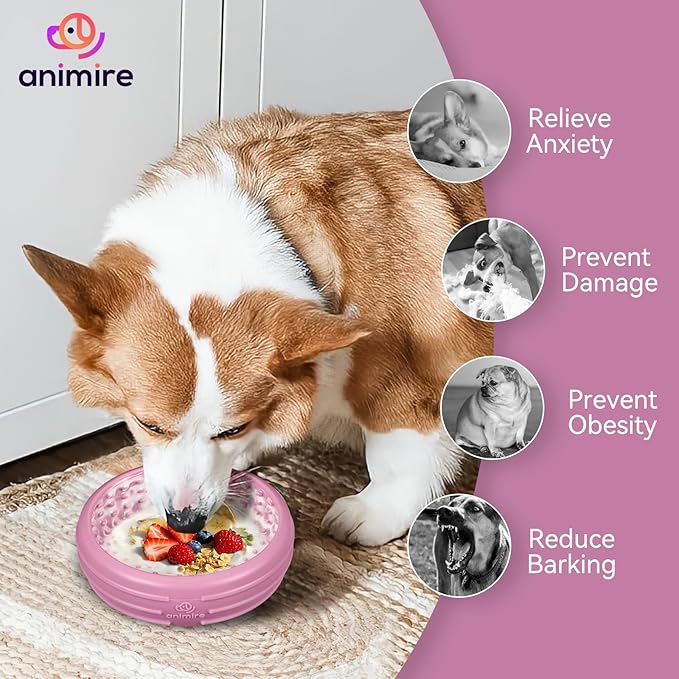 Dog Lick Bowl, Animire Freeze Lick Mat for Dogs, Non-Slip Slow Feeder Licking Bowl Enrichment Treat for Distraction Anxiety Relief, Food Grade Silicone, Dishwasher Safe(Pastel Purple,S)