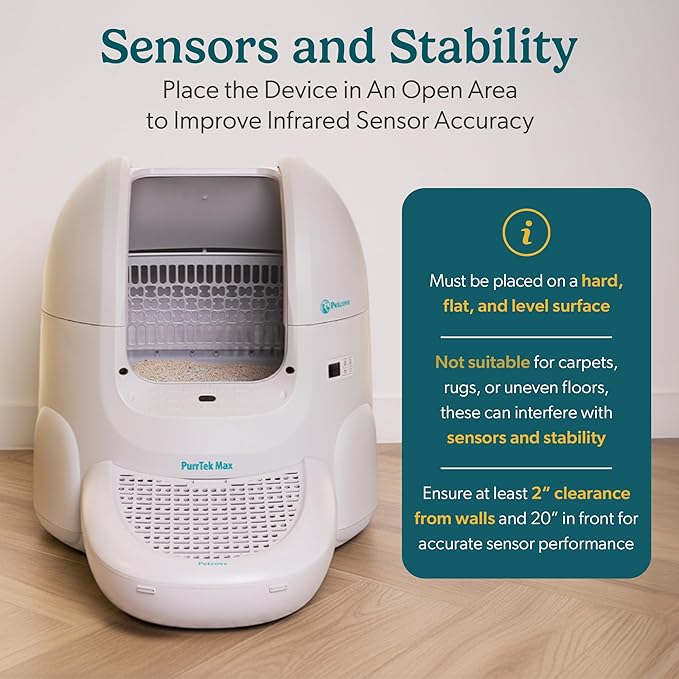 Petcove Self Cleaning Automatic Litter Box for Multi Cat - XL 65L Drum/Ultra Quiet 30-35dB Operation / 5 Safety Sensors/Easy App Control with Ultra Fast 5 GHz WiFi - Includes Ramp & 15 Litter Bags