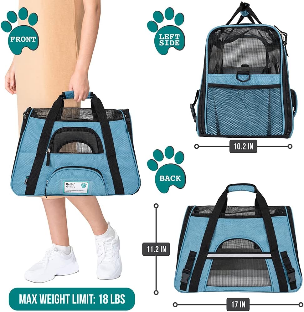 PetAmi Airline Approved Pet Carrier for Cat, Soft Sided Dog Carrier for Small Dogs, Cat Travel Supplies Accessories for Indoor Cats, Ventilated Pet Carrying Bag Medium Large Kitten Puppy, Small Blue