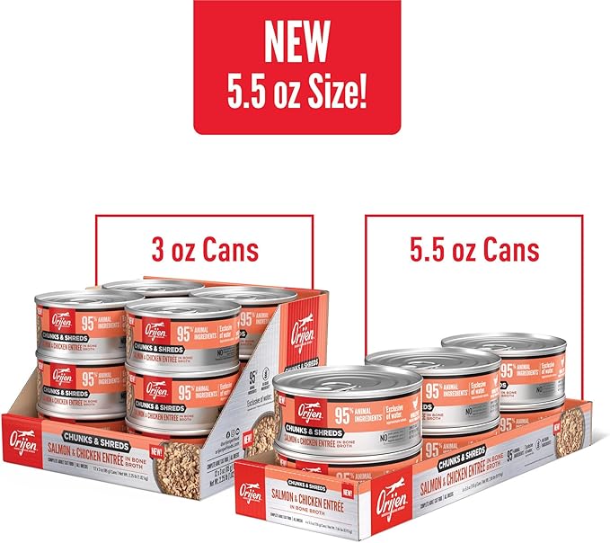 ORIJEN Chunks & Shreds Wet Cat Food Salmon & Chicken Entrée 5.5oz Cans (6 Count)