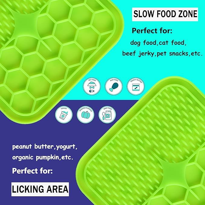 Lick Mat for Dogs, Dog Lick Mat with Suction Cups for Anxiety, Peanut Butter Dog Licking Mat Slow Feeder Dispensing Treater Lick Pad for Dogs Cats Grooming Bathing and Training (Small Green)