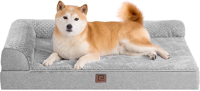 EHEYCIGA Memory Foam Dog Bed Large Sized Dogs, Pet Bed for Large Dog for Crate with Waterproof Liner, Pet Couch Bed Orthopedic with Washable Removable Cover, 35x23x6 Inches, Grey