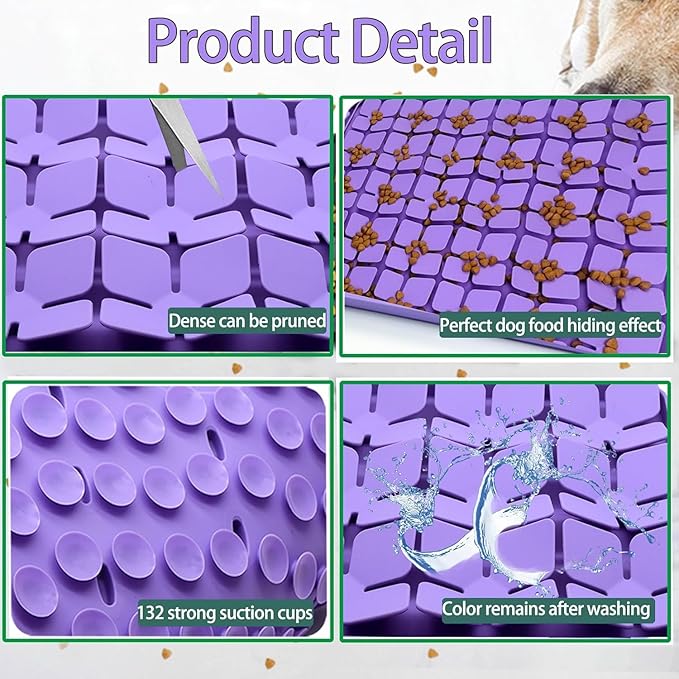 Dog Lick Mat & Snuffle Mat for Dogs – Slow Feeder Licking Mat with Suction Cups, Dog Enrichment Toys for Anxiety Relief, Training Smell & Natural Foraging, Slow Eating for Large Breed（Large Silicone）
