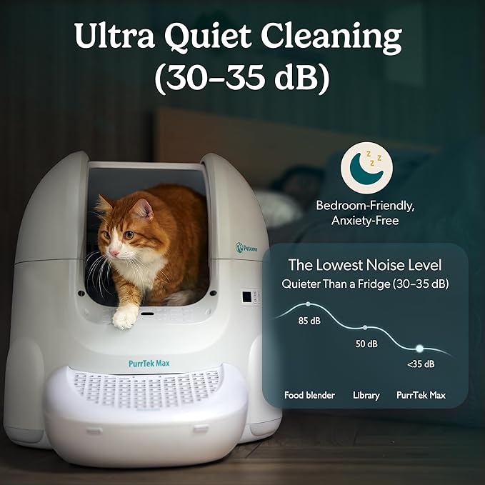 Petcove Self Cleaning Automatic Litter Box for Multi Cat - XL 65L Drum/Ultra Quiet 30-35dB Operation / 5 Safety Sensors/Easy App Control with Ultra Fast 5 GHz WiFi - Includes Ramp & 15 Litter Bags