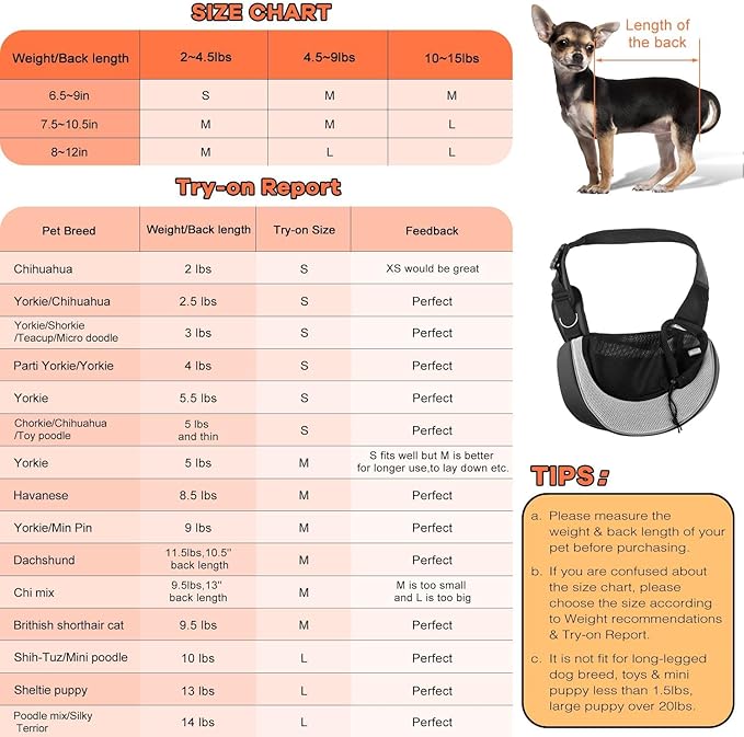 YUDODO Pet Sling Carrier for Small Dogs & Cats – Hands-Free Puppy Carrier with Safety Hook, Large Zipper Pocket, Soft Breathable Mesh, Adjustable Strap & Reflective Strip (Gray 3.0 S)