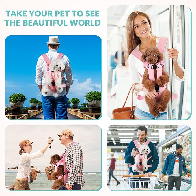Lukovee Dog Backpack Carrier, Legs Out Easy-fit Dog Front Carrier for Small Medium Dogs, Adjustable Hands Free Dog Chest Carrier for Hiking Cycling (PI,Small)