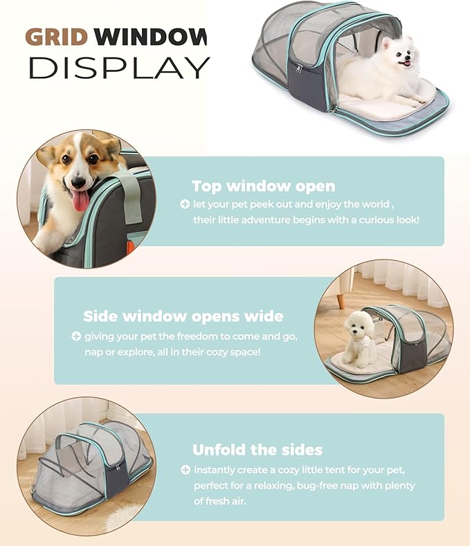 Expandable Pet Carrier Backpack, Cat Carrier Backpacks with Breathable Mesh for Cats Small Dogs Puppies Up to 25 Lbs Airline Approved Waterproof Travel Carrier with Safety Buckle for Hiking & Flights