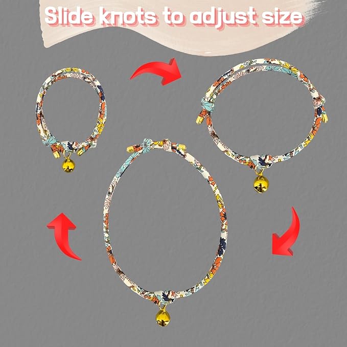 Handmade Cotton Cat Collar with Bell – Adjustable Slip-On Design, No Buckle, Lightweight Rope Collar for Kittens, Indoor Cats, and Small Pets (Vibe)