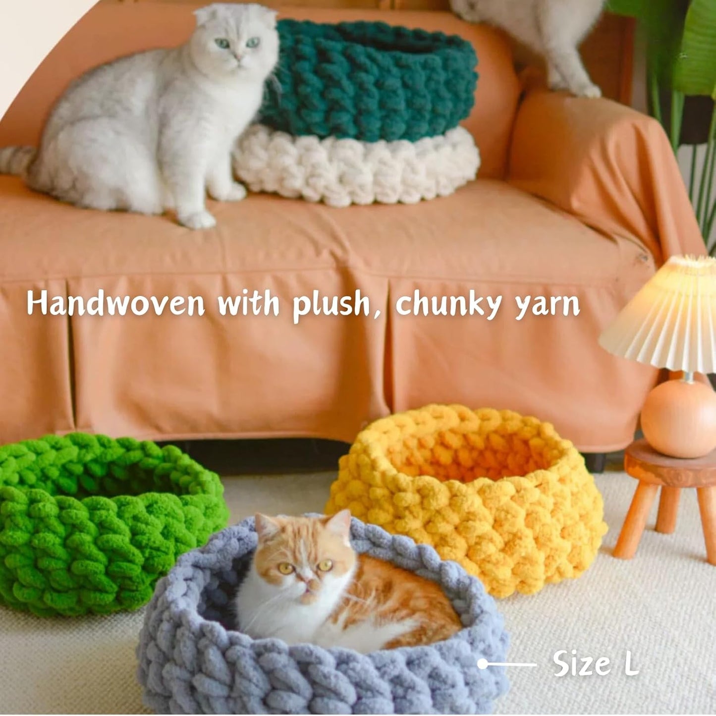 Cat Nest Bed – Premium Handwoven Washable Extra Soft Round Cave House for Indoor Kitten & Kitty, Small & Large (MapleLeaf Red,Large)