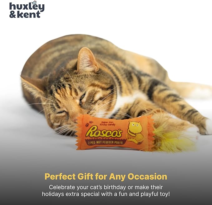 Huxley & Kent Plush Cat Toy - Interactive Catnip Toy for Cats & Kittens - Soft with Crinkle & Catnip - Fun Indoor Play - Roscos Fluffer Puffs
