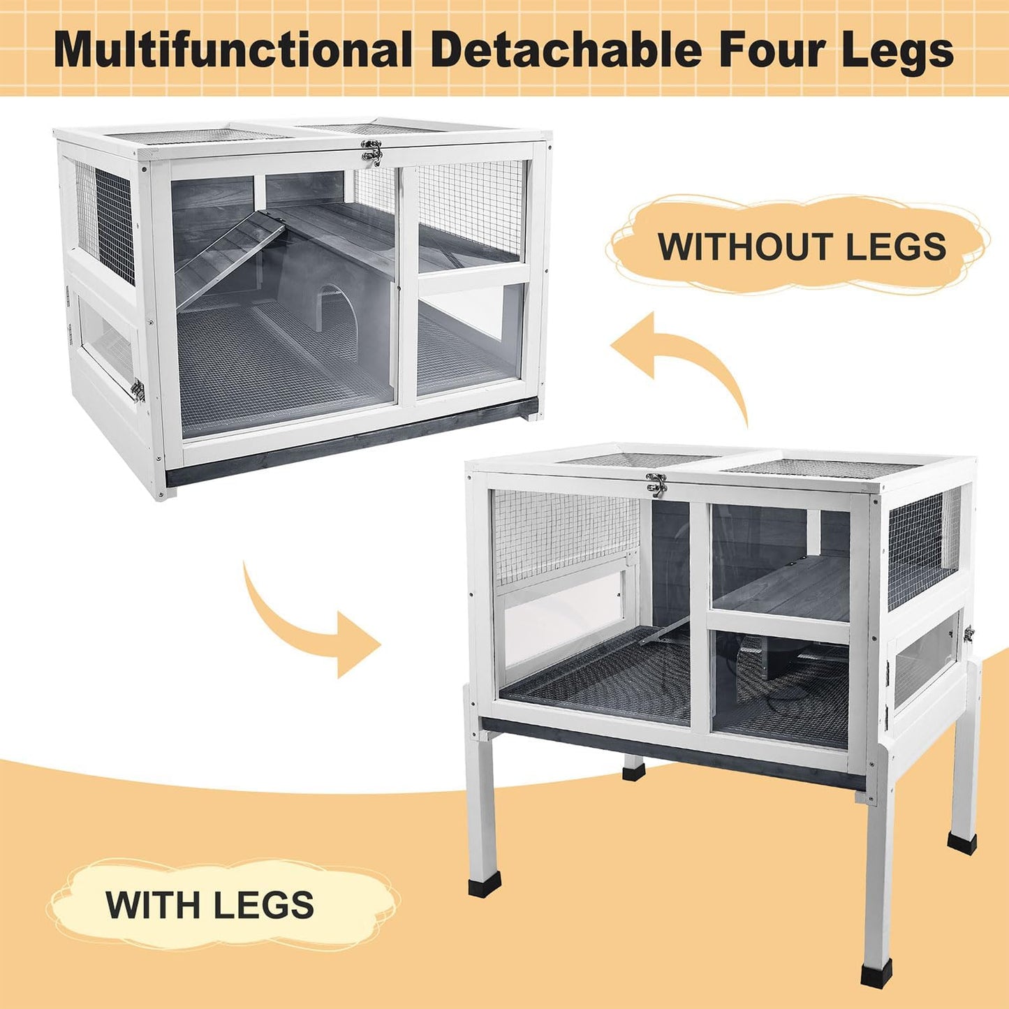 2-Story Guinea Pig Cage with Stand, Indoor Wooden Hamster Cage with Ramp, Pull-Out Tray, Hideout & Platform, Acrylic Transparent Small Animal Habitat for Chinchillas, Ferrets, Hedgehogs,Grey