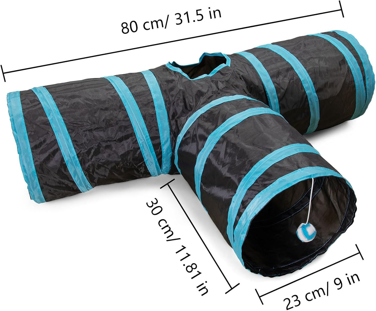 Cat Tunnel, 3 Way Cat Tunnels for Indoor Cats, Foldable Cat Tubes and Tunnels for Cats Kittens, Kitty Bored Peek Hole Toy Ball Cat, Puppy, Kitty, Kitten, Rabbit, Guinea Pigs (Blue & Black)