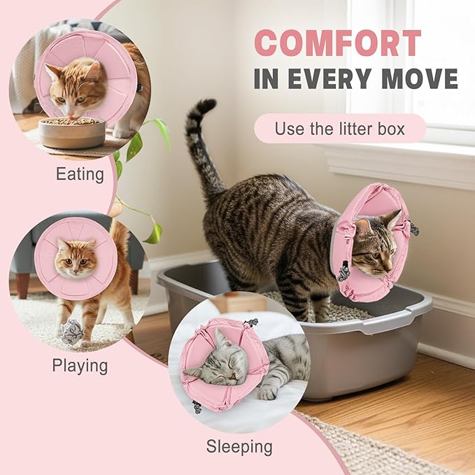 Cat Cone Collar Soft, Adjustable Elizabethan Collar for Cats to Stop Licking, Comfortable Lightweight Kitten Cone for Wound Healing and Surgery Recovery,Pink,L