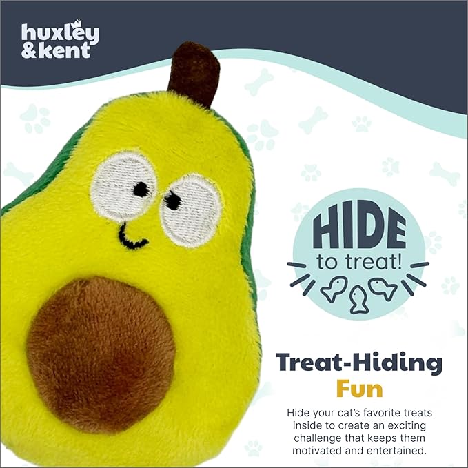 Huxley & Kent Popper Plush Cat Toy - Interactive Catnip Toy for Cats & Kittens - Treat Hiding Soft with Crinkle & Catnip - Fun Indoor Play - Avocado Popper
