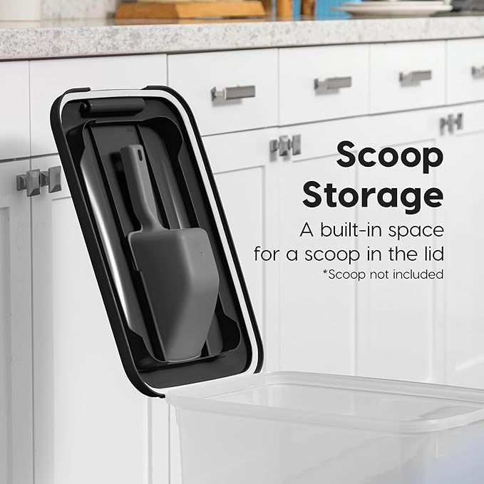 IRIS USA Dog Food Storage Container, 2 Pack, Up to 30 lbs Each, Airtight Seal for Freshness, Wheels for Rolling, Easy One Hand Opening, Made in USA, BPA Free, Clear/Black