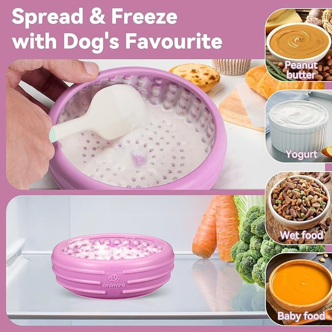 Dog Lick Bowl, Animire Freeze Lick Mat for Dogs, Non-Slip Slow Feeder Licking Bowl Enrichment Treat for Distraction Anxiety Relief, Food Grade Silicone, Dishwasher Safe(Pastel Purple,XL)