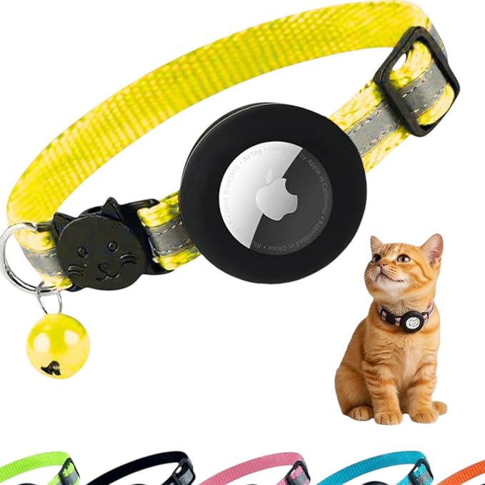 AirTag Cat Collar Airtag Holder for Cats – Breakaway Reflective Nylon Kitten Collar with Bell, Adjustable 1cm Cat Collar for Tracking, Safety & Small Cats (Fits 8.66–13.78 in)