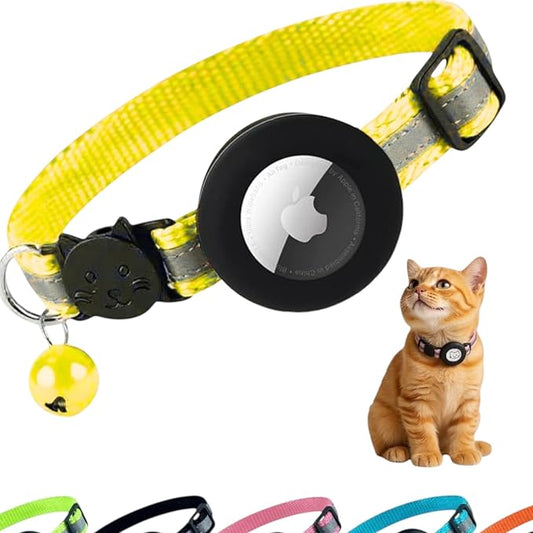 AirTag Cat Collar Airtag Holder for Cats – Breakaway Reflective Nylon Kitten Collar with Bell, Adjustable 1cm Cat Collar for Tracking, Safety & Small Cats (Fits 8.66–13.78 in)