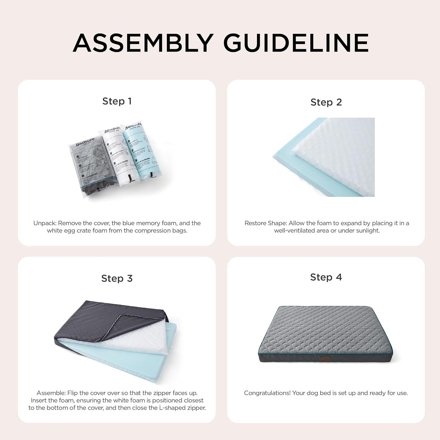 Bedsure Orthopedic Dog Bed for Extra Large Dogs and Crate - Thick Memory Foam Pet Mattress with Removable Washable Cover and Egg Crate Foam, Suitable for Pet Up to 100 lbs, XL 41x29x4 Inches, Grey