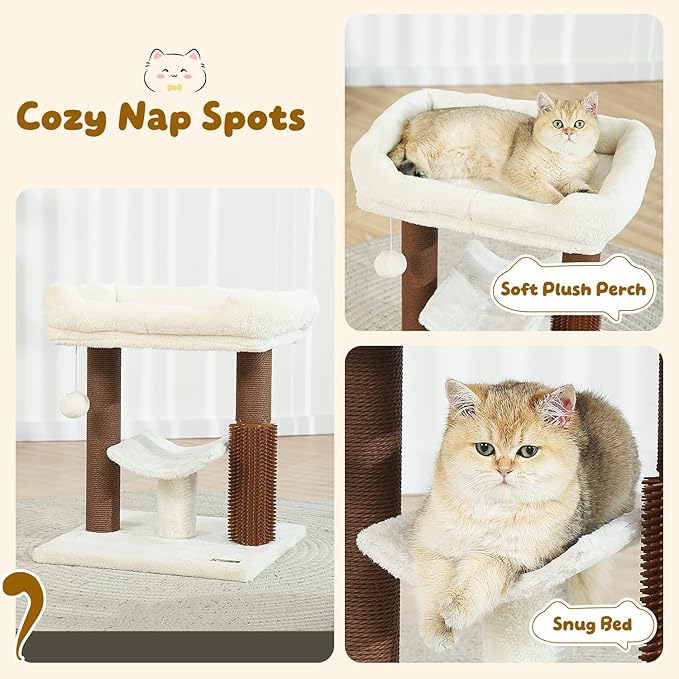 Hoopet cat Tree Tower,cat Scratching Post for Indoor Cats,Featuring with Super Cozy Perch,Cat Self Groomer and Interactive Dangling Ball Great for Kittens and Cats