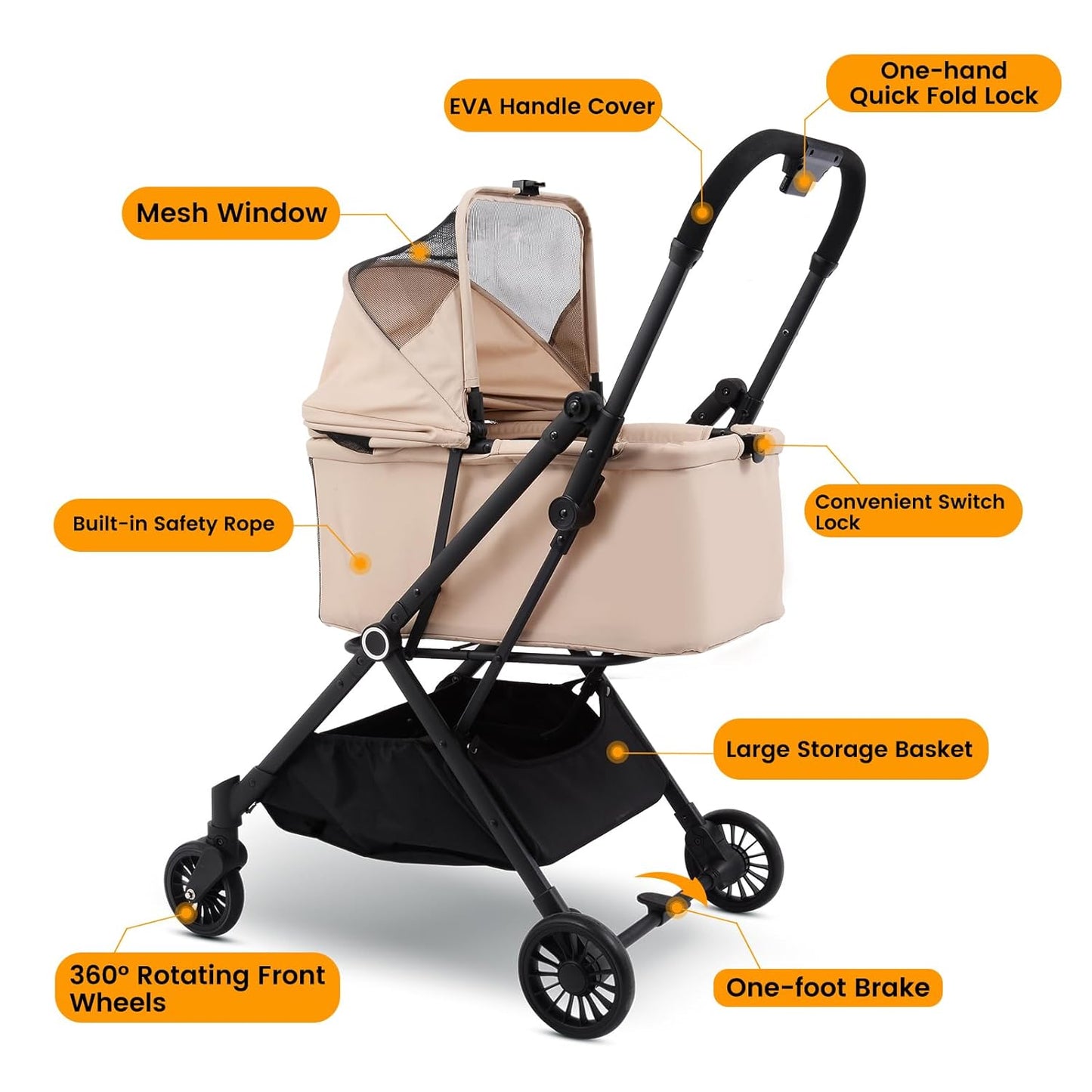 Foldable Dog Stroller - Lightweight Pet Stroller with One-Step Folding, No Assembly Required for Walking, Travel & Shopping, Perfect for Small Dogs, Senior Pets & Cats