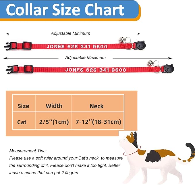 Personalized Cat Collars, Embroidered with Pet Name and Phone Number, Adjustable Nylon Breakaway Safety Release Buckle ID Collar,Custom Text with Bell for Cat or Kitten,Light Pink