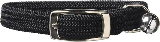 Kool Kat Elastic Cat Safety Collar with Bell, Black, 8"