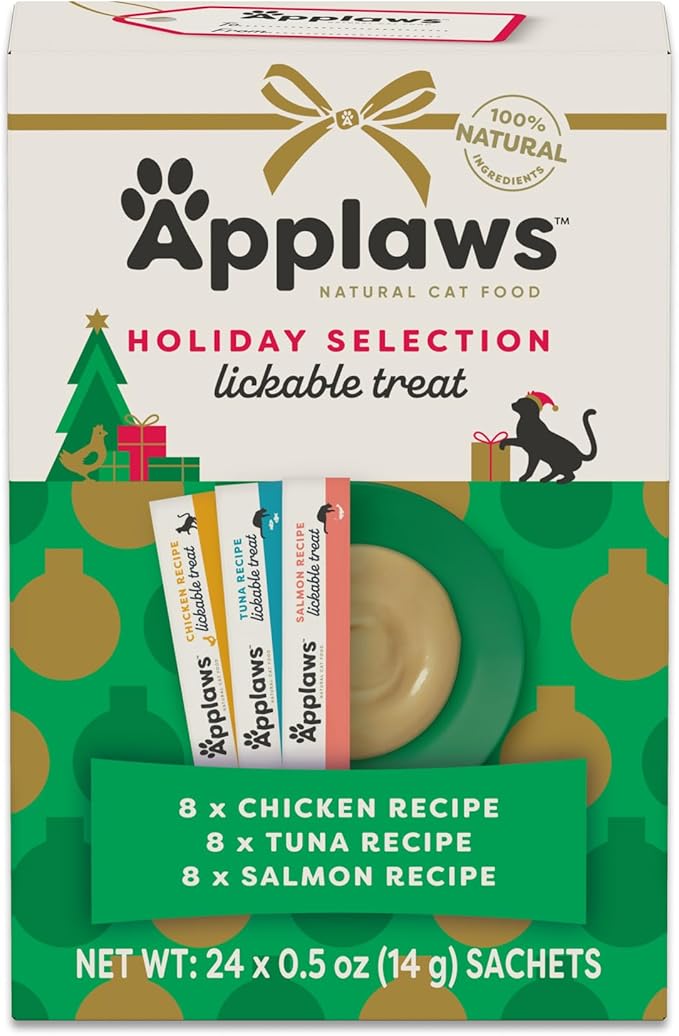 Applaws Lickable Cat Treats, Natural Grain-Free Purée, Made with Limited and Natural Ingredients, No Artificial Additives, Chicken & Tuna Squeeze Up Cat Treats (24 x 0.5 oz Sachets)