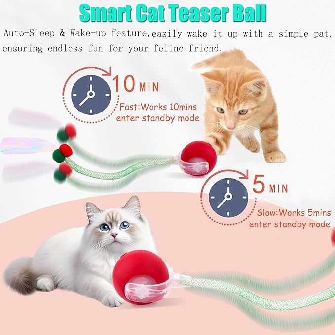 2 Packs Speed 2.0 Tail Interactive Cat Toys for Indoor Cats, Chirping & Motion Activate Cat Toy, Smart Kitten Rolling Ball Moving Ball Toys, Rechargeable Dog Cats Bal l for Enrichment Exercise