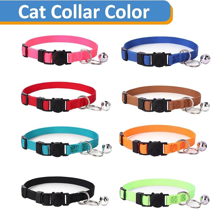 Personalized Cat Collars, Embroidered with Pet Name and Phone Number, Adjustable Nylon Breakaway Safety Release Buckle ID Collar,Custom Text with Bell for Cat or Kitten,Grass Green