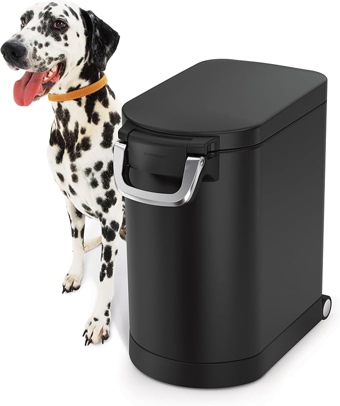simplehuman 25 Liter, 27 lb / 12.2 kg Medium Pet Food Storage Container for Dog Food, Cat Food, and Bird Feed, Alloy Steel, Matte Black