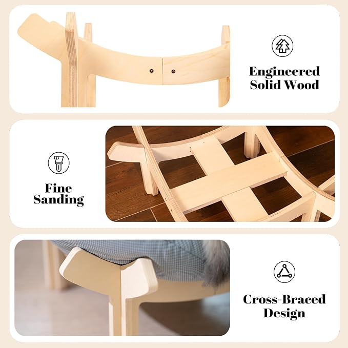 CHEERHOME PETS Elevated Cat Bed Wooden with Cushion Fluffy Pet Couch Sofa for Indoor Cats Raised Kitty Lounge Chair Suitable for Puppy, Cat Furniture(Light Blue)