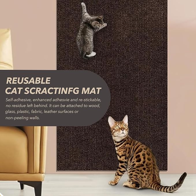 78.7"X15.8" Cat Scratching Mat, Self-Adhesive Cat Scratch Carpet, DIY Cats Scratch Furniture Protector for Couch, Sofa, Wall & Door, Durable Furniture Guards Couch Scratcher from Cats Claws (Brown)