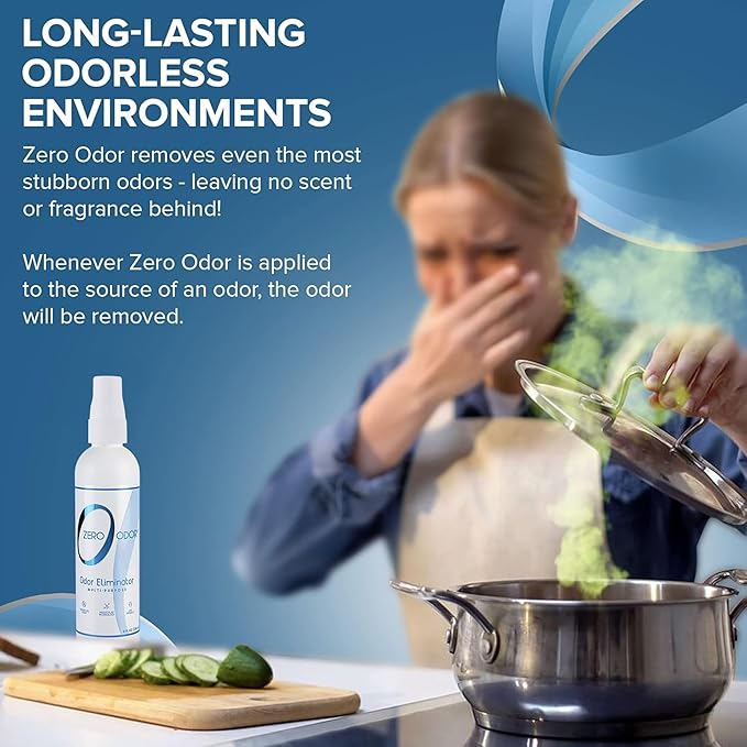 Zero Odor Multi-Purpose Odor Eliminator - Eliminate Air & Surface Odor – Patented Technology Best for Bathroom, Kitchen, Fabric, Closet- Smell Great Again, 8oz (Over 1000 Sprays)