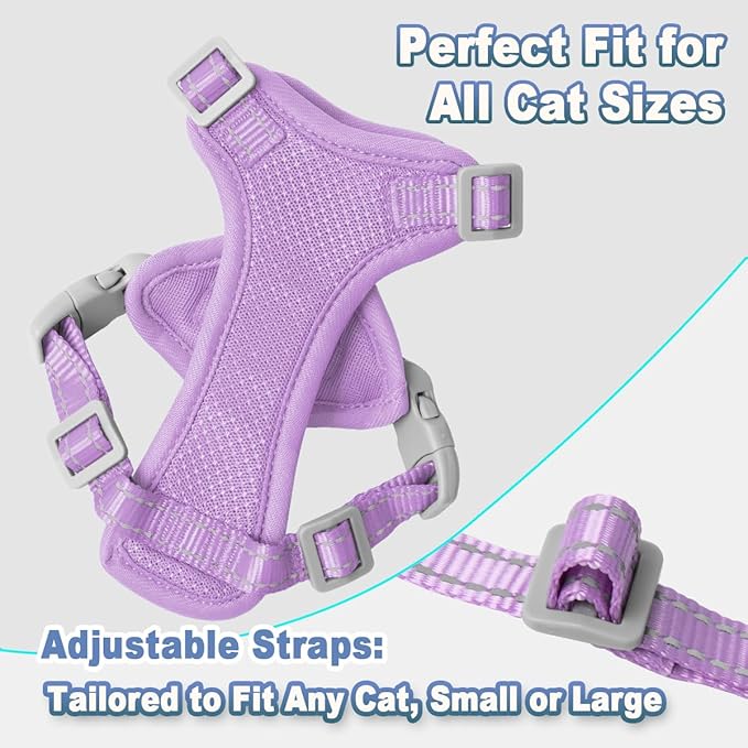Cat Harness and Leash Set Escape Proof for Kitten Walking, Soft Adjustable Top Handle Vest Harnesses for Cats, Easy Control Breathable Reflective Small Medium Large, Violet Purple, XS