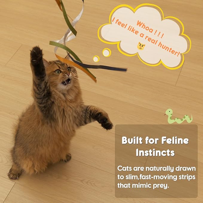 Cat Wand Toy, Interactive Cat Rainbow Wand Toys, Colorful Ribbon Teaser Wand String for Indoor Cats Enrichment, Exerciser, Playing