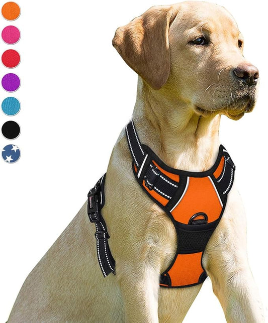 BARKBAY No Pull Dog Harness Front Clip Heavy Duty Reflective Easy Control Handle for Large Dog Walking(Orange,XL)