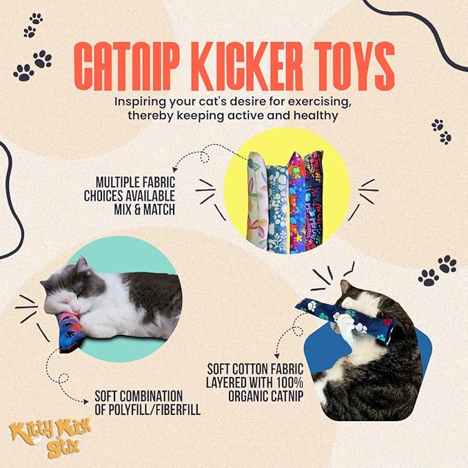 Kitty Kick Stix 15" Original Catnip Kicker Toy (Set of 2), Handmade in USA by Cat Lovers, Interactive Natural Cat & Kitten Toy, Packed with 100% Potent Catnip for All Breeds (Happy Cats)