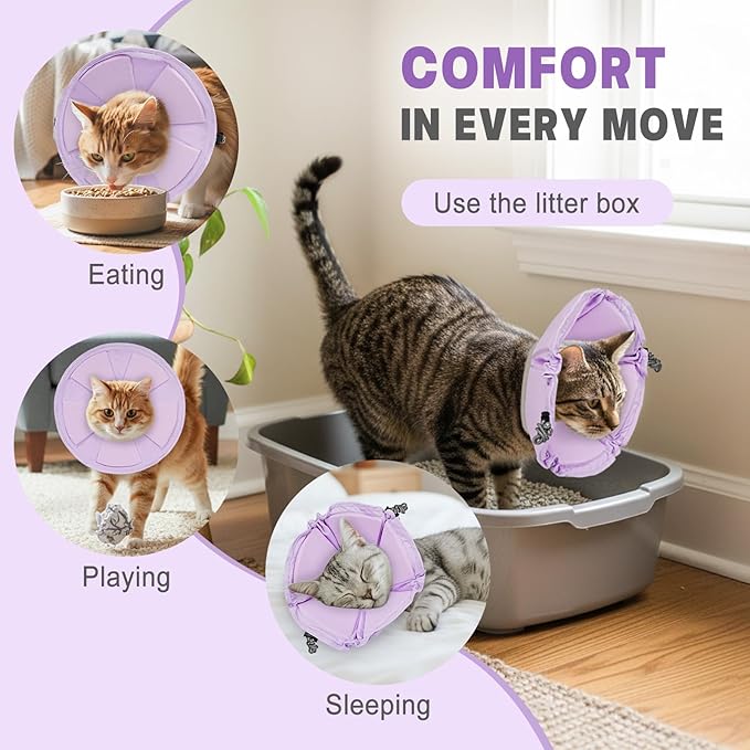 Cat Cone Collar Soft, Adjustable Elizabethan Collar for Cats to Stop Licking, Comfortable Lightweight Kitten Cone for Wound Healing and Surgery Recovery,Purple S