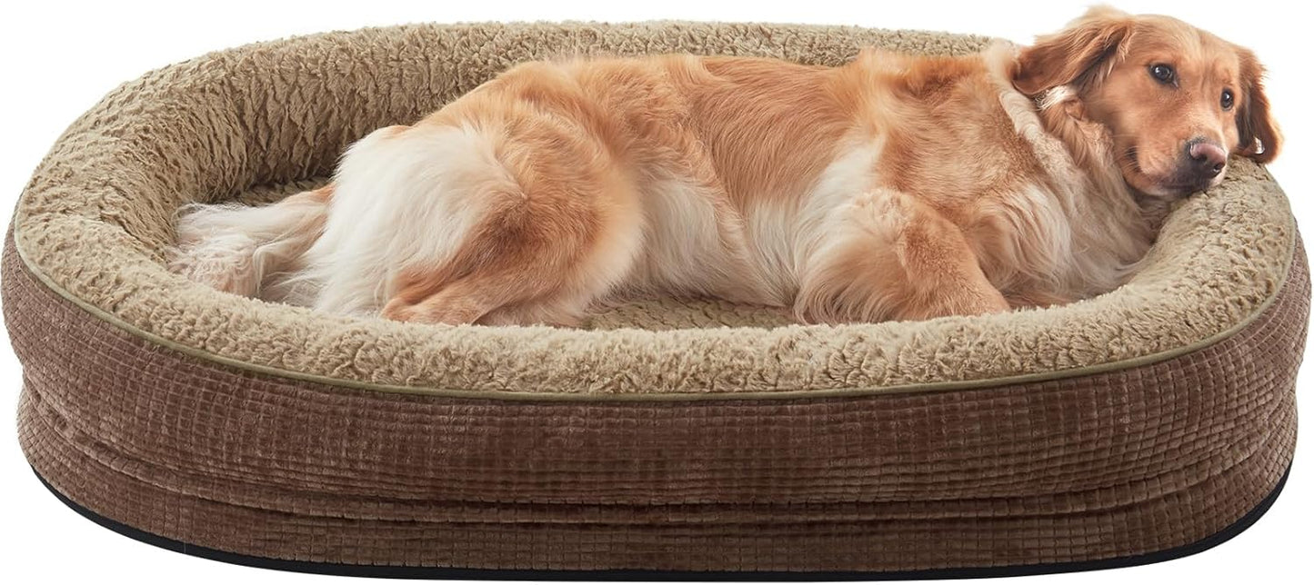 JOEJOY Orthopedic Dog Beds Large Sized Dog, XL Egg-Crate Memory Foam Pet Couch Bed with Bolster Sides, Waterproof Lining, Removable Washable Cover & Non-Slip Bottom, Brown