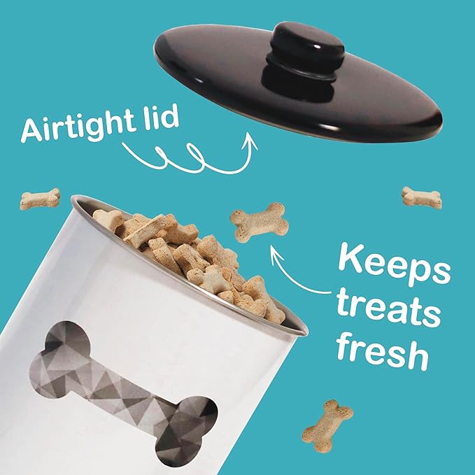 2pc Set Dog Treat Container with Lid, Round Tin Dog Treat Storage Jar for Countertop (Bone)