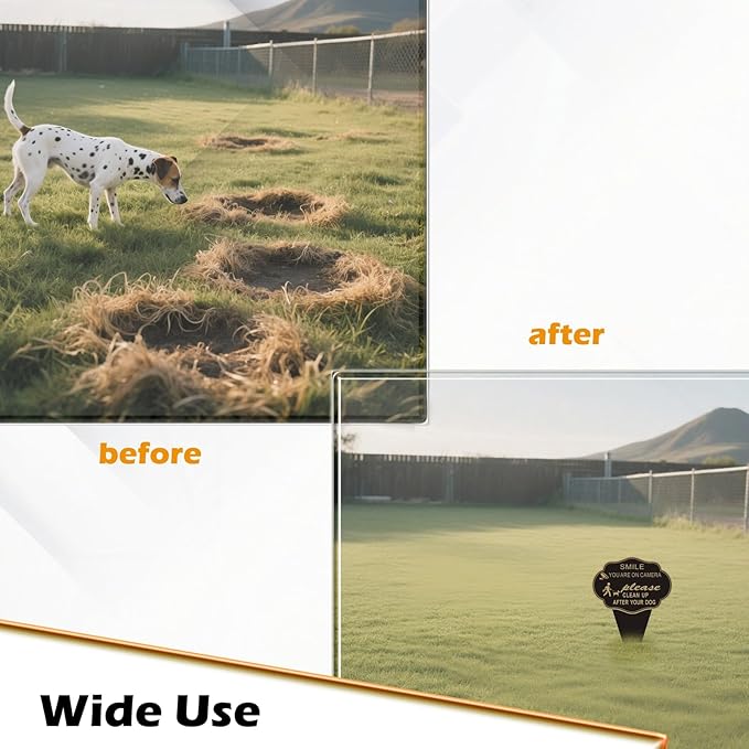 2 Pack Clean Up After Your Dog Sign, Smile You are on Camera Sign Double Sided 14”X10” No Pooping Dog Signs For Lawn or Yard With Integrated Stake Rust Resistant Aluminum for Outdoor Use