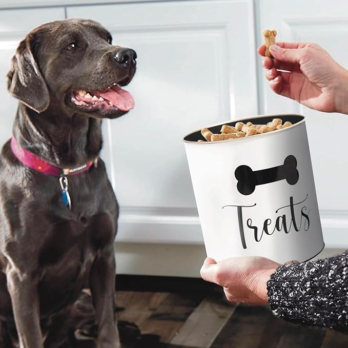 2pc Set Dog Treat Container with Lid, Round Tin Dog Treat Storage Jar for Countertop (Treats)