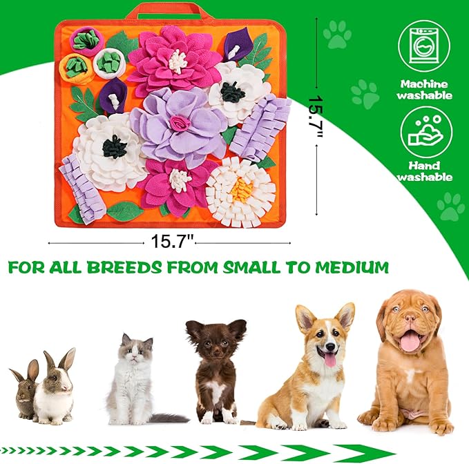 Snuffle Mat for Dogs,Dog Feeding Mat Sniff Mat Interactive Dog Puzzle Mat for Training and Stress Relief Encourages Natural Foraging Skills (Bright Orange)